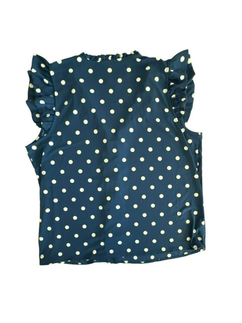 Ann Taylor XL Navy Blue Cream Polka Dot Blouse NWT Ruffle Short Sleeve Office - Picture 2 of 6